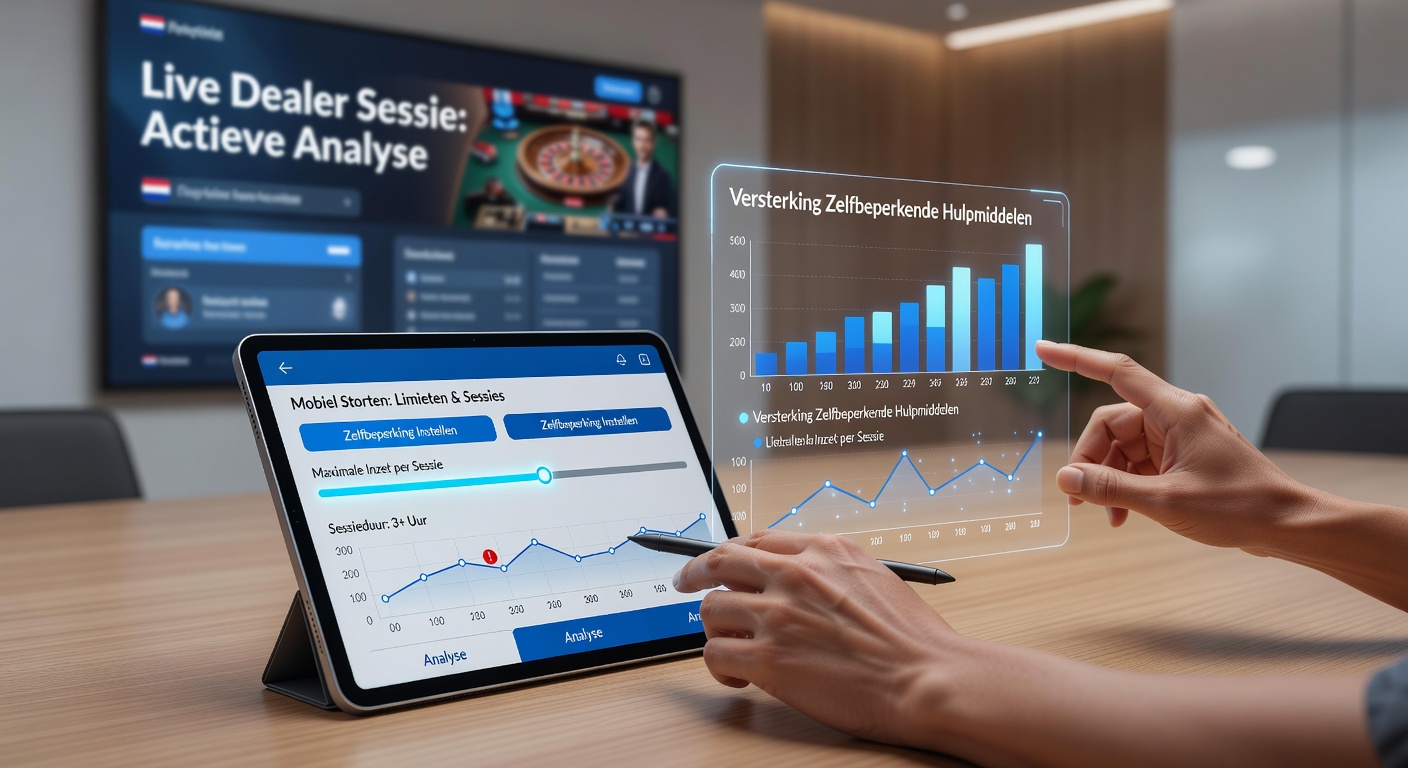 Mobiele casino app interface met live dealer tafel en stortingsopties op smartphone