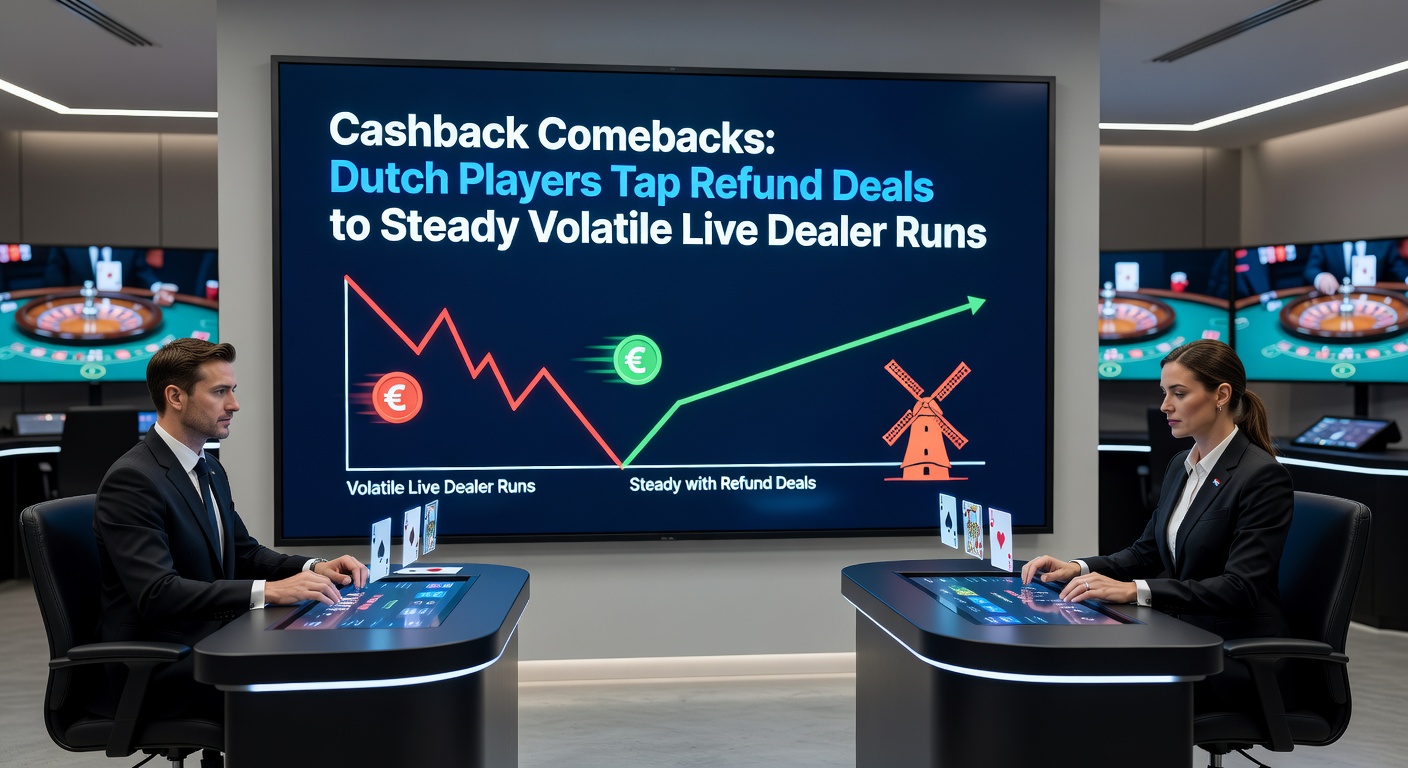 Grafiek met cashback percentages en live dealer volatiliteit curven, illustrerend hoe refunds schommelingen egaliseren voor Nederlandse spelers