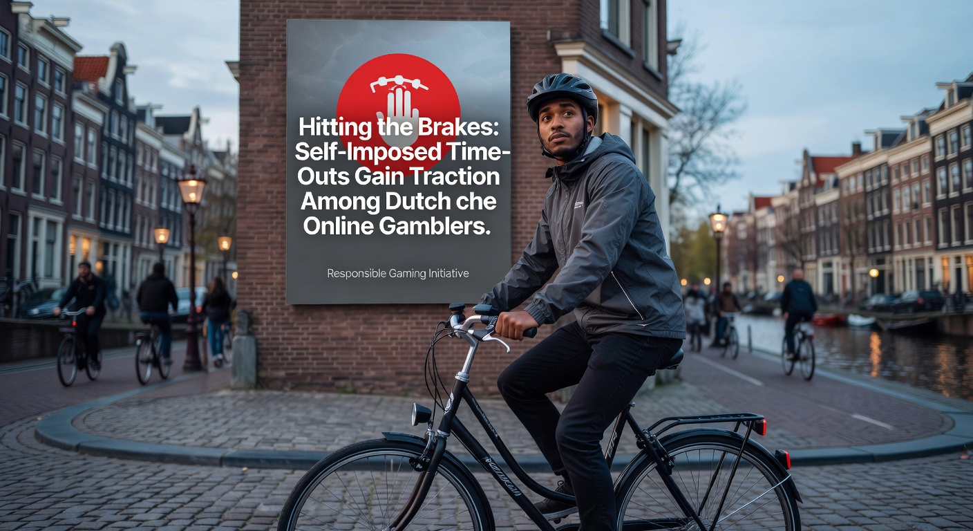 Grafiek met stijgende cijfers van time-out gebruik onder Nederlandse online gokkers, met een rempedaal als symbool voor pauzes