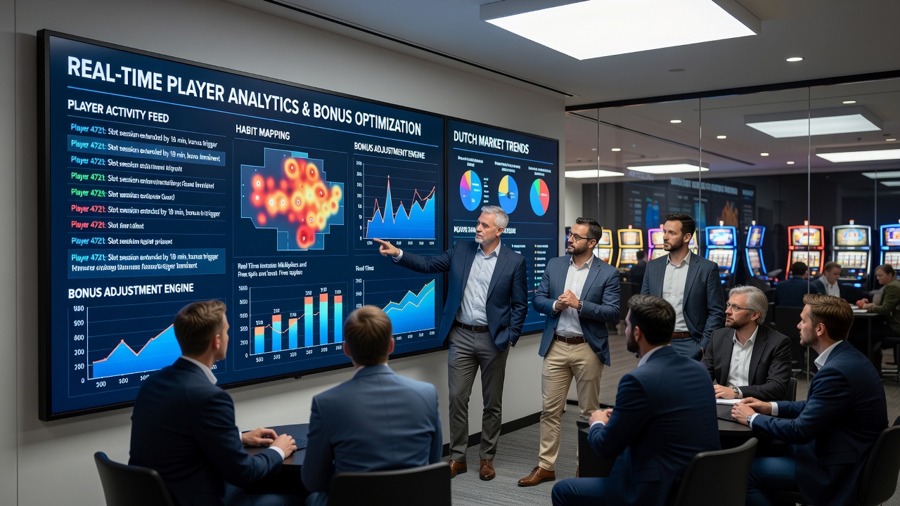 Team van analisten die real-time dashboards bekijken in een Nederlands casino kantoor