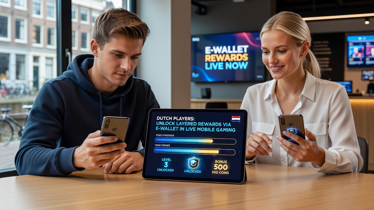 Nederlandse speler die e-wallet gebruikt tijdens mobiele live casino sessie met beloningen op het scherm