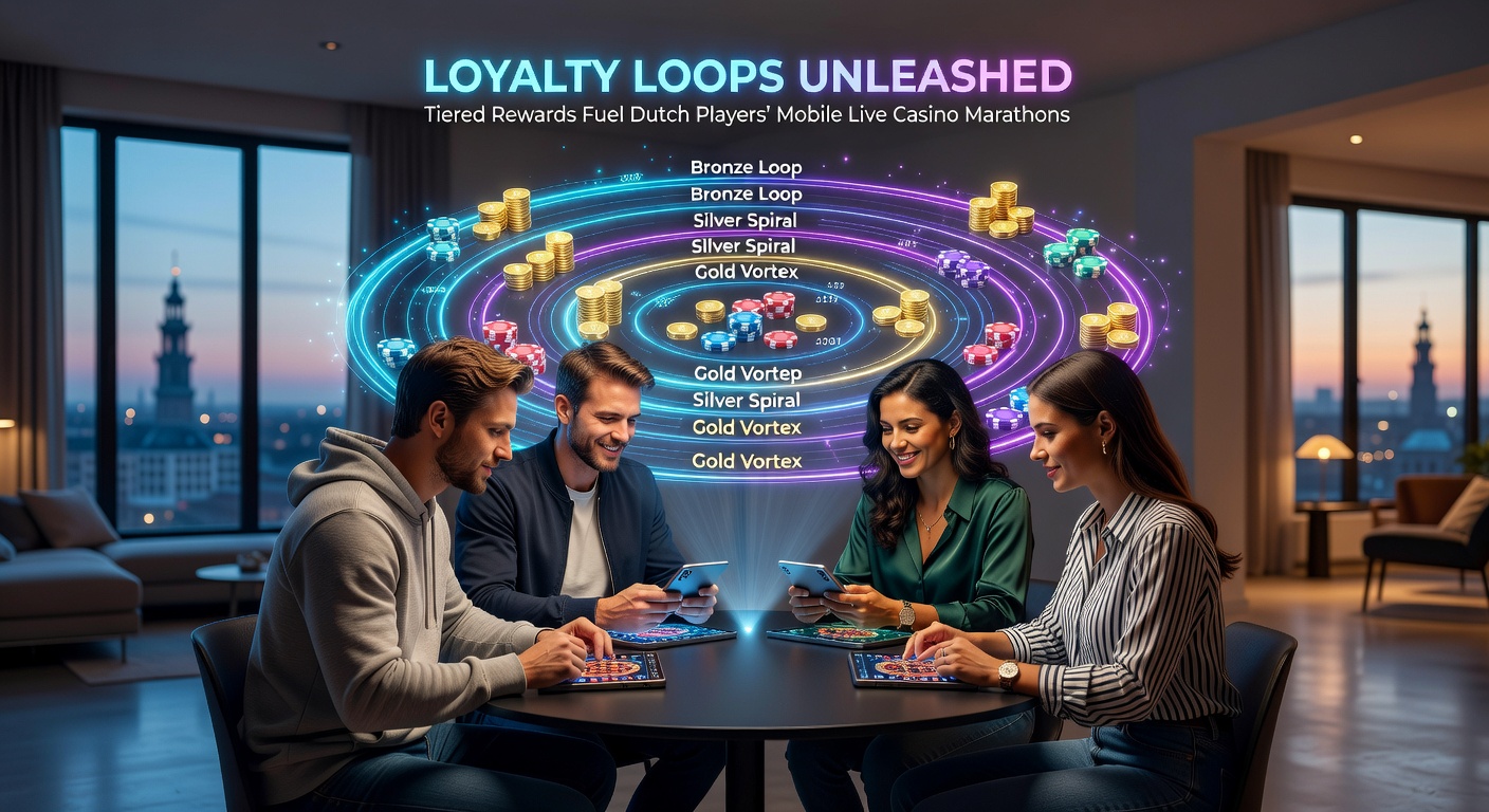 Nederlandse spelers duiken diep in tiered loyalty rewards tijdens mobiele live casino marathons, met stapels chips en beloningen op scherm