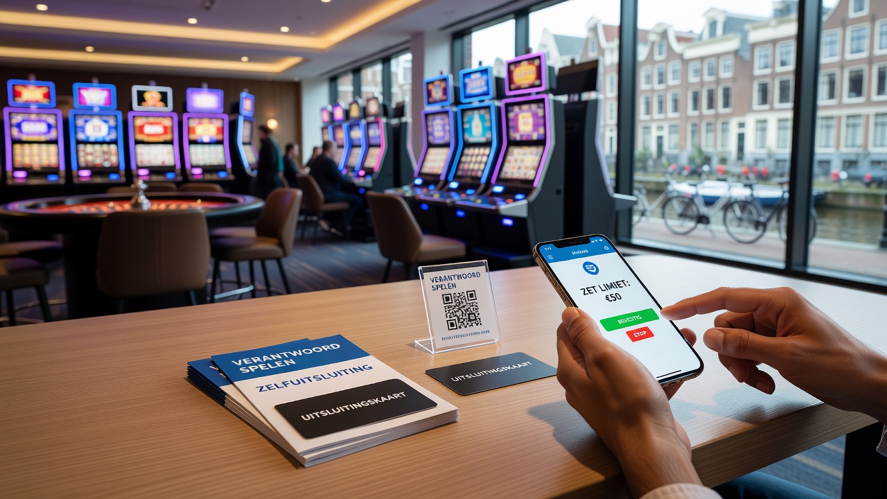 Verantwoord spelen instellingen op een mobiel casino scherm met limieten en waarschuwingen