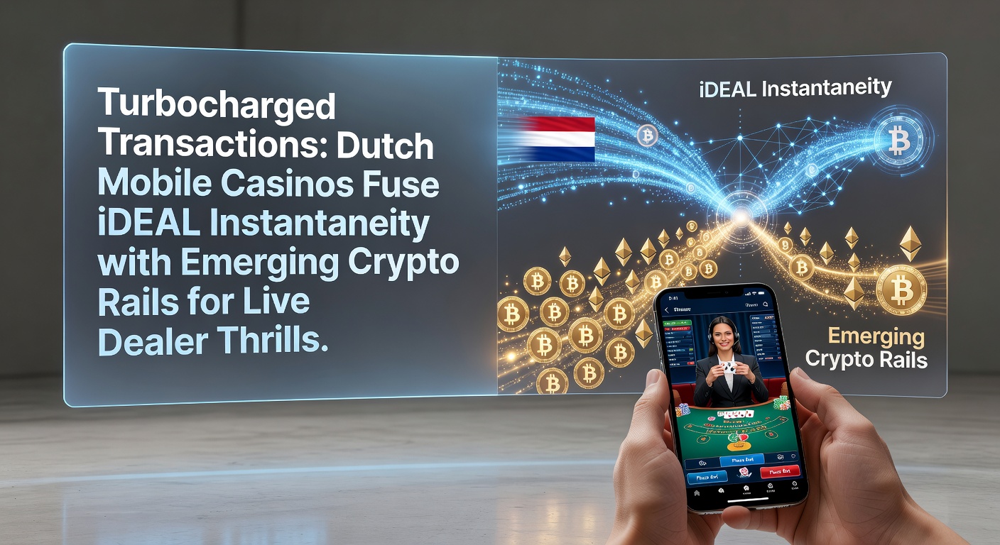 Smartphone met live dealer blackjack en iDEAL en crypto icons op scherm, symboliserend snelle mobiele transacties in Nederlandse casinos
